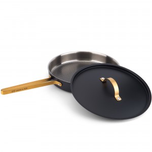 Vargen & Thor MODELL X3 - 28 cm Traktörpanna, Froststick-beläggning. (Mattsvart + Mässing) - ARVET-serien. Fri frakt. - 2 års garanti