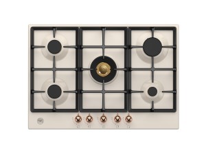 Bertazzoni Heritage-serien. Gashäll. 75 cm. 5 brännare. Gjutjärnsgaller. Termosäkring. Vred i koppar. Elfenbenvit. (P755CHERAC) Fri hemleverans. - 5 års garanti