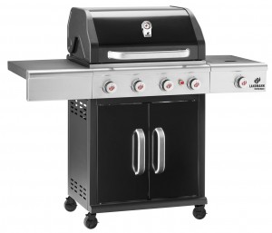 Landmann gasolgrill. 4 huvudbrännare. 1 sidobrännare. Gjutjärnsgaller. Grillyta: 65x44 cm. Vred i LED.  Svart. (Triton 4.1 MaxX - Black) Facelift. - Fri hemleverans
