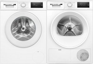 Bosch Serie 4. Tvätt & Tork – 8 kg + 8 kg. 1400 varv/min. Värmepump. Iron Assist. SpeedPerfect. Auto Dry. Vit. (WAN2808LSN) + (WTH85V0MSN). Fri hemleverans. - 2 års garanti