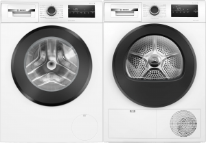 Bosch Serie 4. Tvätt & Tork – 9 kg + 8 kg. 1400 varv/min. Värmepump. Iron Assist. SpeedPerfect. Auto Dry. Vit. (WAN28290SN) + (WTH85V0BSN). Fri hemleverans. - 2 års garanti