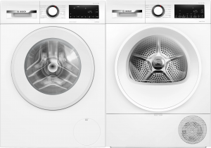 Bosch Serie 6. Tvätt & Tork – 9 kg + 8 kg. Värmepump. Iron Assist. SpeedPerfect. Vit. (WGG244ZASN) + (WQG2320LSN). Fri hemleverans. - 2 års garanti