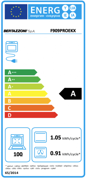 Energidekal Bertazzoni Professional-serien. 90 cm elektrisk multifunktionsugn för inbyggnad, 9 funktioner. 100L. Rostfri. (F909PROEKX) - 5 års garanti