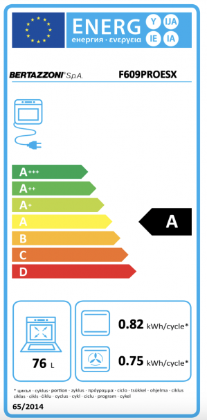 Energidekal Bertazzoni Professional serien. Varmluftsugn. 60 cm. Carbonio. 9 funktioner. LED display. (F609PROESN) - 5 års garanti