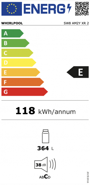 Energidekal Whirlpool fristående kylskåp. 364L. 187,5 cm höjd. Rostfri. (SW8 AM2Y XR 2) Fri hemleverans. - 2 års garanti