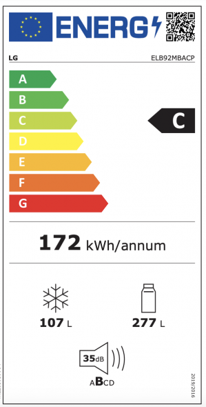 Energidekal LG Kombinerad kyl/frys. 2,03M. 384L. Door Cooling. Energiklass C. Wi-Fi. Rostfri. (ELB92MBACP) - Fri frakt