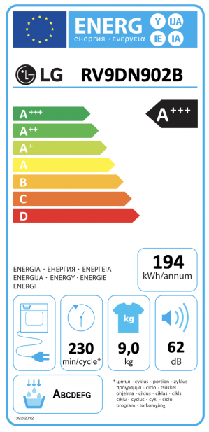 Energidekal LG Torktumlare. 9 kg. Inverter Heat Pump (RV9DN902B) - 2 års garanti