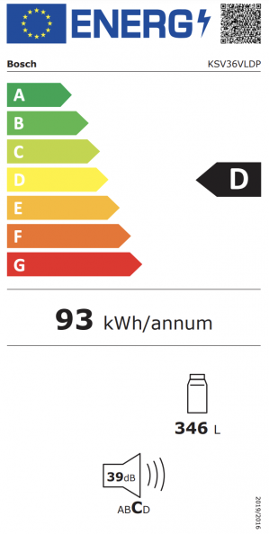 Energidekal Bosch Serie 4, Kylskåp, 186 x 60 cm, Inox-Look (KSV36VLDP) - 2 års garanti