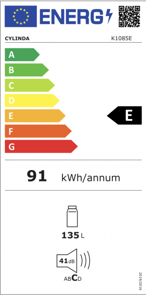 Energidekal Cylinda Fristående kylskåp. 83,8 x 59,5. Högerhängd (omhängbar) Vit. (K1085E - 10839190) - 2 års garant. Fri hemleverans