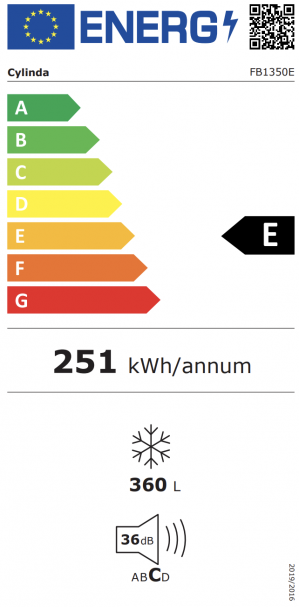 Energidekal Cylinda Frysbox. 360L. Temperaturreglererare. 2 lådor. LED-belysniing. Energiklass E. (FB1350E - 1004261) Fri hemleverans. - 2 års garanti