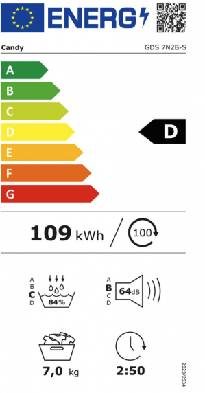 Energidekal Candy Värmepumpstumlare. 7kg. 86L. Antal program: 16. Energiklass Tork: D. Vit. (ProDry 300 7Kg - GDS 7N2B-S) - 2 års fabriksgaranti.