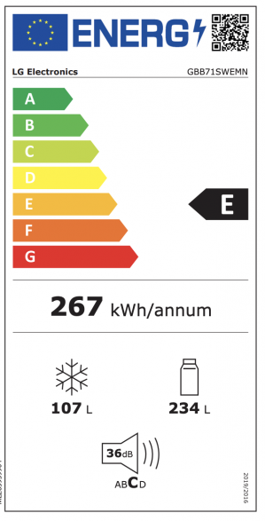 Energidekal LG Kombinerad kyl/frys. 1,86M. 341L. Door Cooling. Energiklass E. Vit. (GBB71SWEMN) - Fri frakt