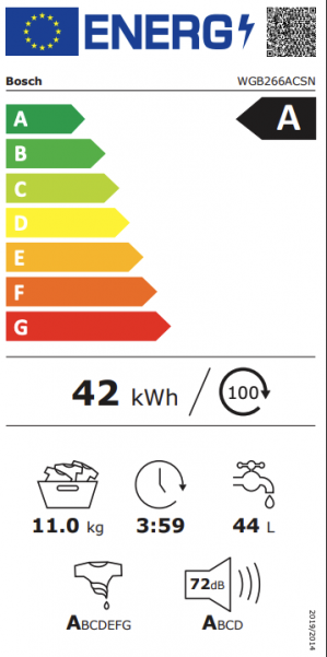 Energidekal Bosch Serie 8. Frontmatad tvättmaskin. 11 kg. 1600 v/min. i-DOS. Iron Assist. Home Connect.Vit. (WGB266ACSN) Fri hemleverans. - 2 års garanti