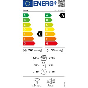 Energidekal Candy kombinerad tvätt & tork. Kompakt. 7/4 kg. 1400 v/min. 45L. Vit. (ProWash/Dry 100 - EWY 474SG7-S) - 2 års fabriksgaranti. Fri frakt