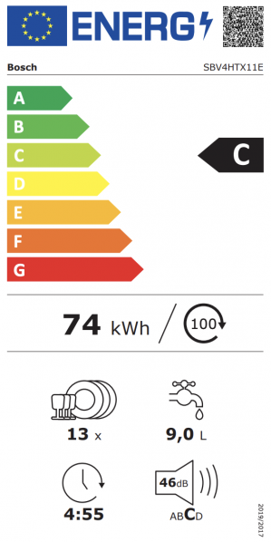 Energidekal Bosch Serie 4. Integrerad diskmaskin. 60 cm. XXL extra hög. Home Connect. (SBV4HTX11E) Fri hemlevernas. - 2 års garanti