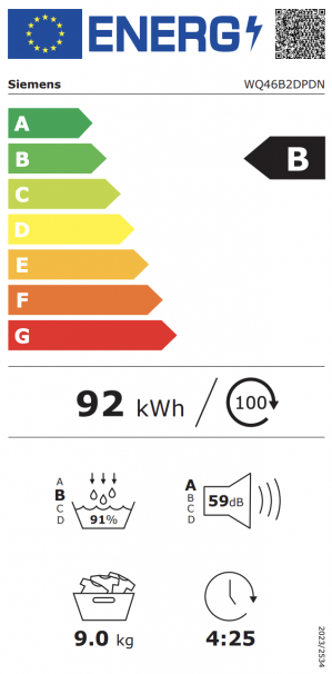 Energidekal Siemens iQ700. Värmepumpstumlare. 9 kg. autoDry. intelligentDry. HomeConnect. Vit. (WQ46B2DPDN) Fri hemleverans. - 2 års garanti