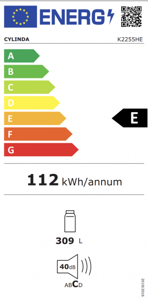 Energidekal Cylinda Fristående kylskåp. 155 cm hög. Högerhängd. Omhängbar dörr. LED-belysning. Vit. (K2255HE - 10839222) Fri hemleverans. - 2 års garanti