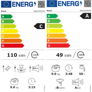 Energidekal Bosch Serie 6. Tvätt & Tork – 9 kg. i-DOS. Värmepump. Antracitgrå. (WGG244RFSN) + (WQG245DXSN). Fri hemleverans. - 2 års garanti
