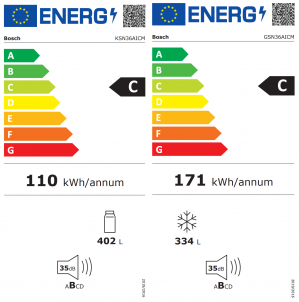 Energidekal Bosch Serie 4. Kyl & Frys-paket – 402 + 334 liter. Energiklass C. VitaFresh XXL 0°C. Total No Frost. Flex Shelf. Home Connect. Borstat stål med anti-fingerprint. (KSN36AICM) + (GSN36AICM). Fri hemleverans. - 2 års garanti